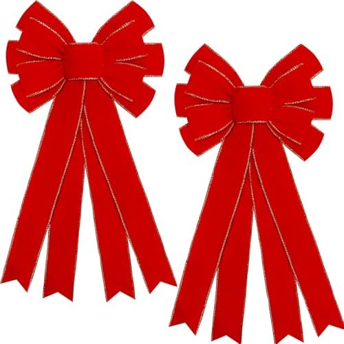 Hongsome 2 Pcs Large 12?€?x24?€? Red Velvet Christmas Bows Outdoor Decorations by brand