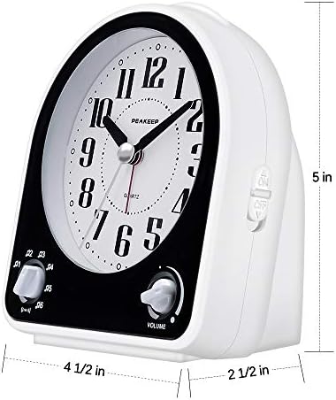 Peakeep Analog Alarm Clock Non-Ticking Silent, 7 Wake-up Sounds | with Volume Control, Nightlight and Snooze, AA Battery Operated (Black) - Image 6