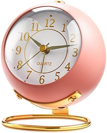 Tetino Analog Alarm Clocks for bedrooms,Small Desk Clocks,Night Light, Non-Ticking???Battery Powered,Silent Alarm Clock for Kids,Simple Design Desktop Alarm Clock. (Pink) by Tetino