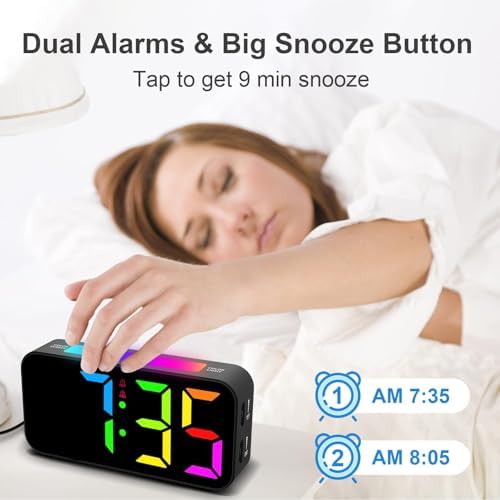 Topski Loud Alarm Clocks for Bedrooms Heavy Sleepers, Digital Bedside Clock | Plug-in, RGB Night Light, Large Display, Dual Alarm, Snooze, Dimmable, 3 Volumes - Image 6