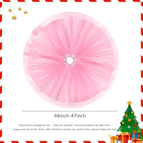FIABC Christmas Wedding Tree Skirt,45 inch 4-Layer Fluffy Romantic Pleated Sparkly Skirt Decoration Xmas Tree Ornament for Holiday and Party(Pink) - Image 5