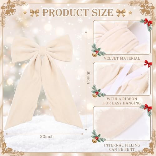 HunnmingRe 20 x 30 Inches Cream Large Velvet Bow Decor Giant Bow Party Decorations for Wall Backdrop Wedding Bridal Shower Birthday Party Room Home Wreath & Door Hanging Decorations - Image 2