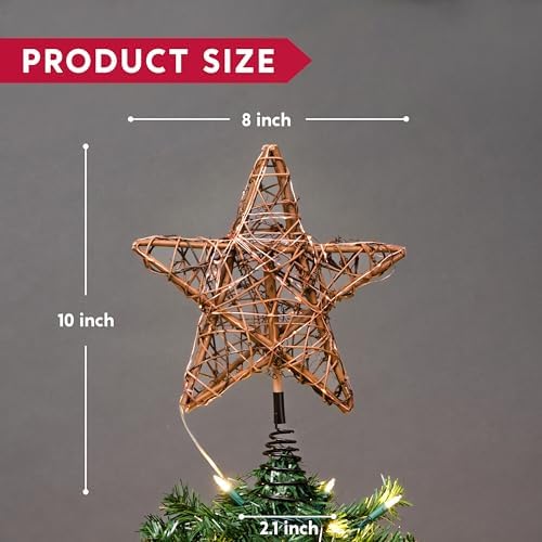 Joiedomi 8 Inch Christmas Tree Toppers, 30 LED Rustic Rattan Star Lighted for Xmas Decorations, Holiday Party Indoor Decor - Image 4