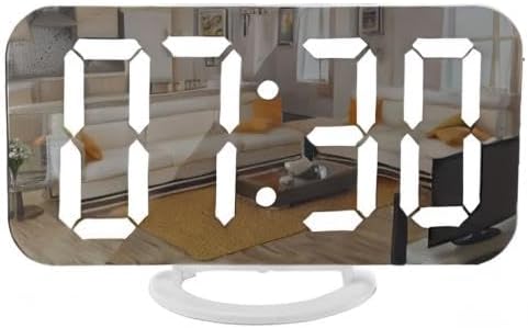 SZELAM Digital Clock Large Display, LED Electric Alarm Clocks Mirror Surface for Makeup with Diming Mode, 3 Levels Brightness, Dual USB Ports Modern Decoration for Home Bedroom Decor-White (001) - Image 8