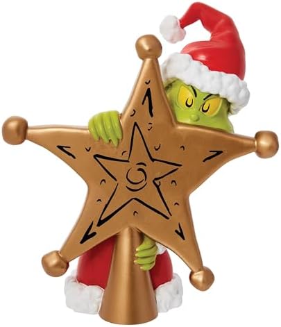 Department 56 Dr. Seuss Grinch Hiding Behind Star Sculpted Christmas Tree Topper, 8.5 Inch, Multicolor by Department56