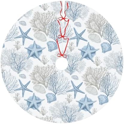 Christmas Tree Skirt, Summer Seashell Beach Starfish Xmas Large Tree Mat, Party Decorations 30" inches - Image 6