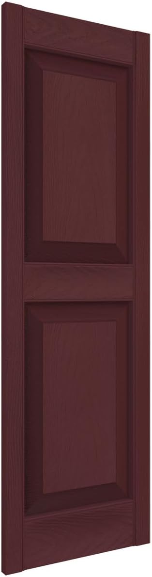 12"W x 63"H Lifetime Vinyl, Standard Two Equal Panels, Raised Panel Shutters, w/Installation Shutter-Lok's & Matching Screws (Per Pair), Bordeaux