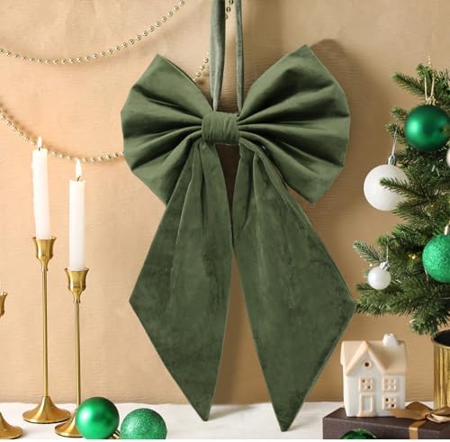 Janinka Moss Green Christmas Tree Topper Bow 22" Big,Velvet - Image 2
