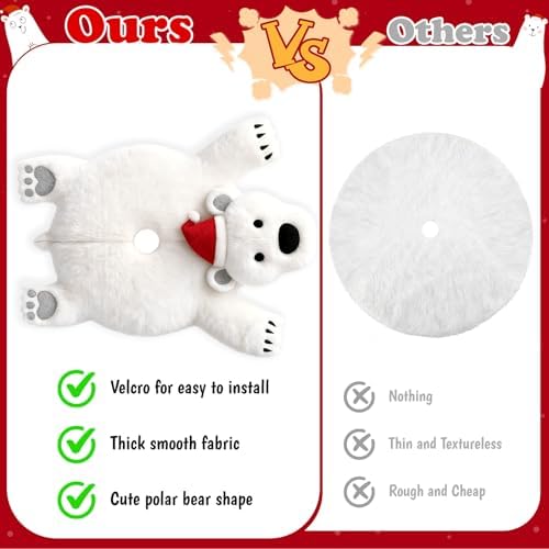 48Inch White Faux Fur Polar Bear Christmas Tree Skirt for Xmas Home Decor - Image 5