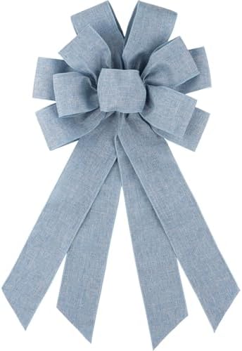 Dusty Blue Large Bow for Wreath Tree Topper 11x21 Inch Linen Texture Wired Ribbon Big Bows for Front Door Wedding Bridal Baby Shower Farmhouse Decor Gift by Unknown