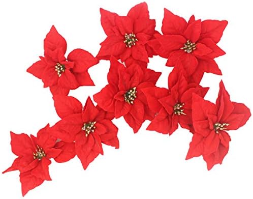 Christmas Flowers Red Poinsettia Christmas Tree Ornaments with hook-8pcs/pack - Image 2