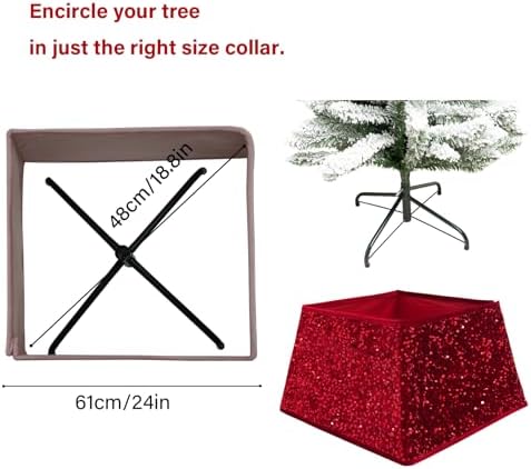 Red Christmas Tree Collars for Atificial Trees,24 Inch Sparkling Sequins Christmas Skirt, Base Cover,Holiday Home Decor Ring(Medium) - Image 4