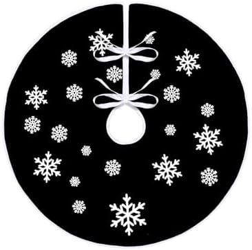 23 Inch Black Burlap Christmas Tree Skirt with White Snowflakes by MACTING