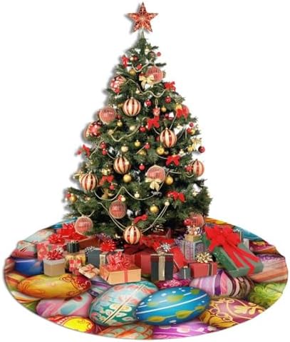 Christmas Tree Skirt, Colorful Easter Eggs Easter Spring Holiday Xmas Large Tree Mat, Party Decorations 48" inches - Image 4