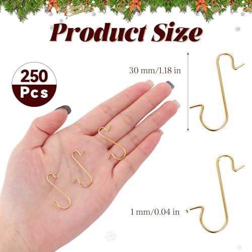 250 PCS Christmas Ornament Hooks, Ornament Hangers Hooks, Metal Wire Ornaments Hook with Storage Box for Christmas Tree Party Balls Decoration (Gold) - Image 2