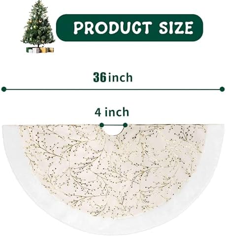 36 Inch Christmas Tree Skirt,White and Gold Faux Fur Xmas Tree Skirt,Thick Plush Velvet Tree Skirt for 4ft/6ft/7.5ft/9ft Christmas Trees,Large White Christmas Tree Skirt for Holiday Decoration - Image 2