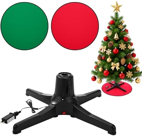 Hortsun 360 Degree Rotating Christmas Tree Stand with 30'' Mat Electric Revolving Base Stand Holder for up to 7.5ft Spinning Xmas Tree with Built-in Electrical Outlet and 2 Settings Trunk Diameter by Hortsun