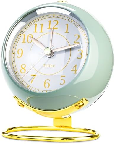 Analog Alarm Clocks,Retro Backlight Cute Simple design Small desk Clock With Night Light,Silent Non-Ticking,Battery Powered,For Kids,teens,Bedroom,travel,kitchen,Bedside Desk decor. (Nostalgic Green) by Tetino
