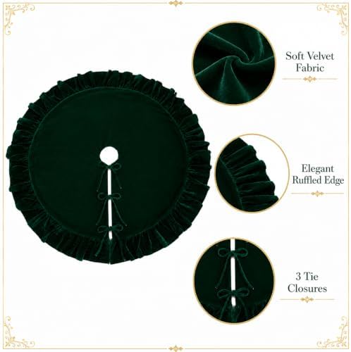 36 Inch Large Christmas Tree Skirt, Dark Green Velvet with Ruffled Edge for Big Trees Decorations for Home Party Festival - Image 6