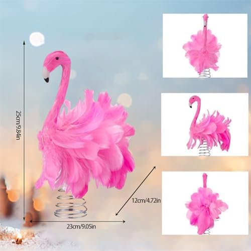 Pink Flamingo Christmas Tree Topper, Fluffy Feather Flamingo Tree Topper, Tropical Summer Tree Ornaments Christmas Tree Decor for Holiday Xmas Party Home (Pink, One Size) - Image 5