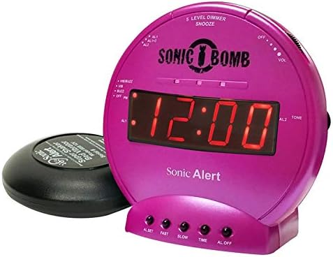 Sonic Alert Sonic Bomb Dual Alarm Clock with Bed Shaker, Pink Vibrating Alarm Clock for Heavy Sleepers, Battery Backup | Wake with a Shake - Image 4