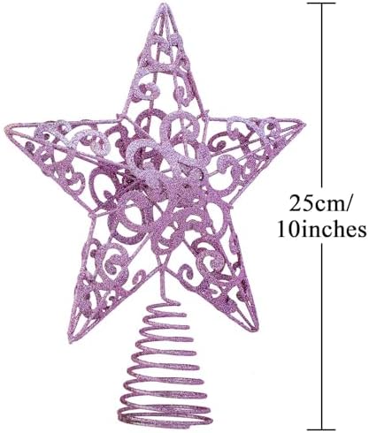 Aneco 10 Inches Christmas Tree Topper Star Metal Glittered Star Treetop Decoration Hollow-Out Star Topper Decoration for Christmas Home Decor, Purple - Image 2