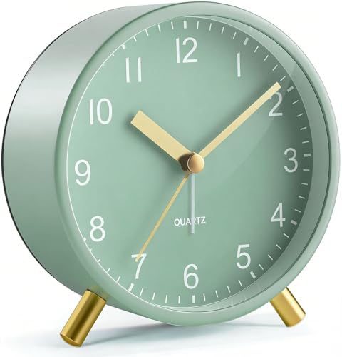 Analog Alarm Clock, Silent Non-Ticking with Night Light, Fashionable Round Metal Alarm Clock for Office, Battery Operated, Bedroom, Elderly, Adults, Children, Student Gifts by Unknown