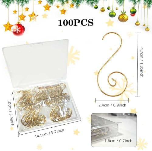 Ornament Hooks, Gold Christmas Ornament Hangers, 100 Pcs Christmas Ornament Hooks, Metal Hooks for Ornaments, Metal Wire Ornaments Hooks Anchors for Xmas Tree Xmas Balls Party Decorations - Image 3
