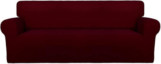 PureFit Super Stretch Sofa Slipcover – Spandex Non Slip Soft Couch Sofa Cover, Washable Furniture Protector with Non Skid Foam and Elastic Bottom for Kids, Pets （Sofa, Wine）