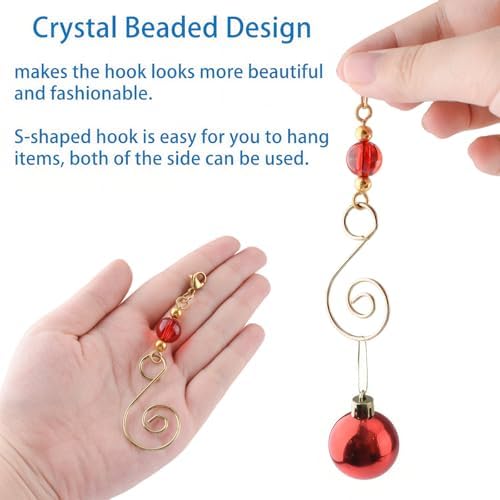 INCREWAY 20 Pcs Lobster Knot Christmas Hook Decorative with Lobster Claws Hanging Metal Wire Red Round Crystal Jeweled Swirl for Crafts Xmas Decoration (Golden) - Image 4