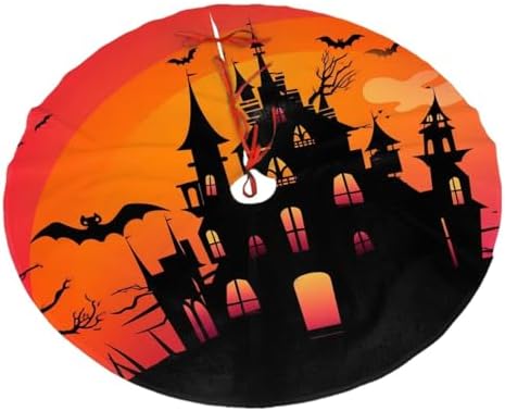 Christmas Tree Skirt, Happy Halloween Witch Castle Moon Xmas Large Tree Mat, New Year Festive Holiday Party Decorations 30" inches by Mount+Hour