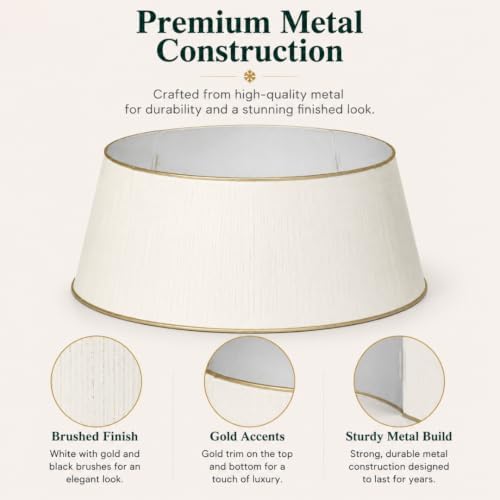 White Tree Collar, Holiday Tree Skirt Alternative, Christmas Decorations for Tree, Metal Christmas Tree Skirt, Xmas Tree Collar, Premium White & Gold Finish - Image 4