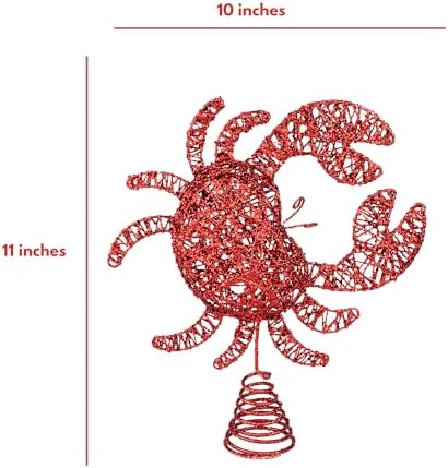 Needzo Nautical Christmas Tree Topper, Hollow Glittered Red Crab, Coastal Holiday Home Decor, 11 x 2.5 x 10 Inches - Image 4