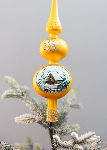 13 Inch Gold Christmas Tree Topper Red Mouth Blown 16 Inch Tree Topper Champagne Christmas Tree Topper Hand Decorated Made in Poland - Image 3