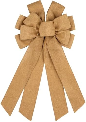 Dark Beige Large Bow for Wreath Tree Topper 11x21 Inch Linen Texture Wired Ribbon Big Bows for Front Door Rustic Farmhouse Vintage Decor Gift by Unknown