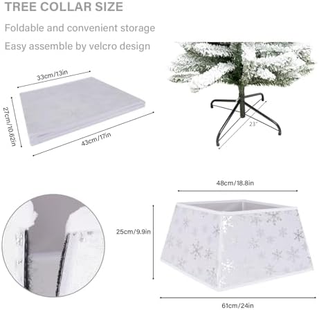 Christmas Tree Collars for Atificial Trees, 24 Inch Snowflake Christmas Skirt, Base Cover,Holiday Home Decor Ring (Snow-Silver, Medium) - Image 2