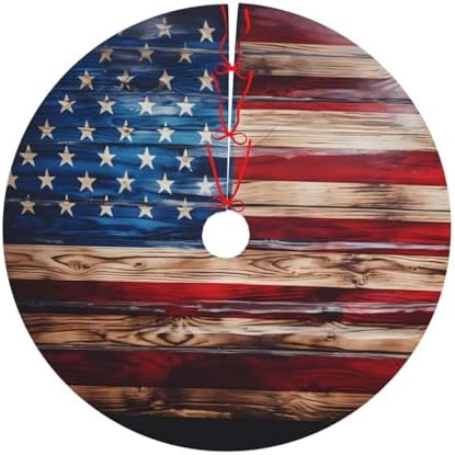 Retro American Flag Tree Skirts Xmas Ornaments, Tree Mat for Christmas Party Holiday All Occasions 48" - Image 6