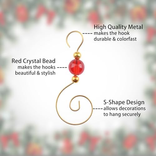 INCREWAY 100PCS Christmas Ornament Hooks, S-Shaped Metal Hooks, Decorative Hook with Crystal Beads for Hanging Ornaments, Decorations, Christmas Stockings - Image 3