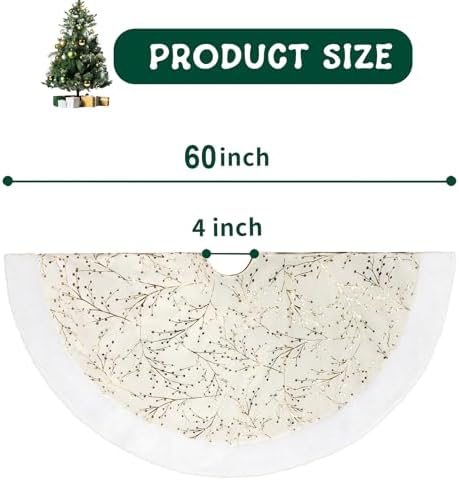 60 Inch Christmas Tree Skirt,White and Gold Faux Fur Xmas Tree Skirt,Thick Plush Velvet Tree Skirt for 4ft/6ft/7.5ft/9ft Christmas Trees,Large White Christmas Tree Skirt for Holiday Decoration - Image 2