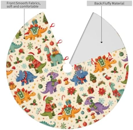 Colorful Dinosaur Christmas Tree Skirt Tree Mat for Xmas Holiday Party Decorations Indoor Outdoor 36 Inch - Image 4