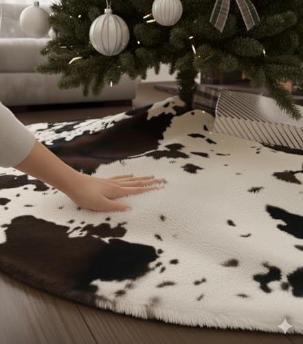 36 Inch Cow Faux Fur Christmas Tree Skirt Holiday Decor for Xmas Tree, Festive Party, Home Decorations - Image 4