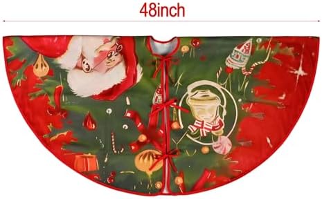 48 Inch Vintage Christmas Tree Skirt with Santa & Jingle Bells - Festive Decor for Indoor Outdoor Holiday Parties - Image 2