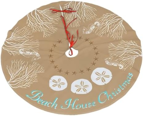 Beach Coral Cute Santa and Snowman Dolls Christmas Tree Skirt 30" for Xmas Halloween New Year Holiday Party Home Tree Mat Decor Ornaments Decoration by Majoug