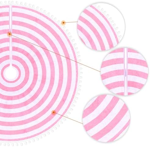 30 Inch Pink and White Christmas Tree Skirt with Pom Poms - Image 4