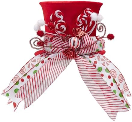 Christmas Candy Canes Tree Topper Velvet Red Hat with Peppermint Bows Ornament Santa Hat Tree Topper for Home Office Holiday Xmas Gift Tree Decoration (Red, 25cmx21cmx21cm) - Image 5