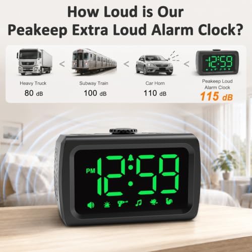 Peakeep 115dB Super Loud Alarm Clock for Heavy Sleepers Adults Teens - Image 2