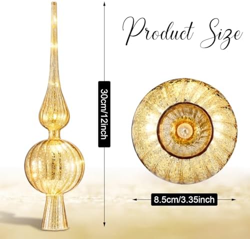Gejoy 12" Mercury Glass Christmas Tree Topper,Classic,Golden - Image 3