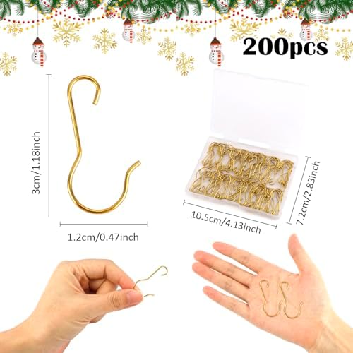 Gold Ornament Hangers - 200 Pack Hooks for Christmas Trees - Image 3