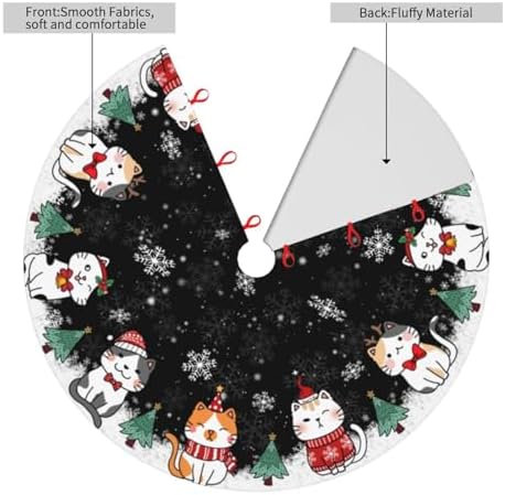 Christmas Cat Christmas Tree Skirt - Plush Polyester Mat Resistant with 3 Red Ties for Xmas, Halloween Decorations, Party Decor 30" - Image 3