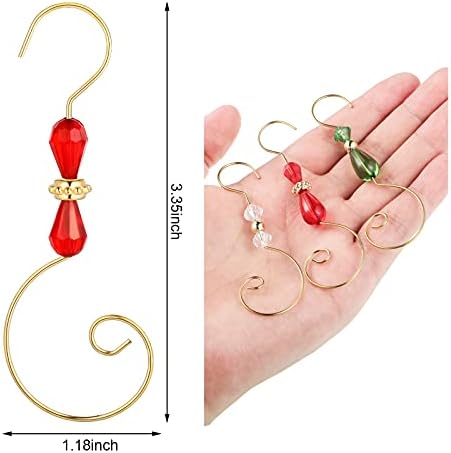 Ripeng 36 Pieces Hook Ornament Acrylic Wire Hook Decoration for Tree Hanger, Home Decor, 4 Styles (Gold,Red,Green,Transparent Bead) - Image 2